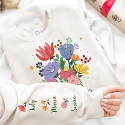 Best Mom, Grandma, Mama Ever Floral Custom Kids' Names - Personalized Sweatshirt - Photo 3