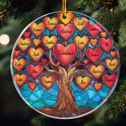 Family Tree With Hearts & Names For Grandparents Siblings - Personalized Acrylic Ornament - Photo 1