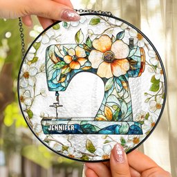 Floral Sewing Machine - Personalized Stained Glass Window Hanging Suncatcher - Photo 2