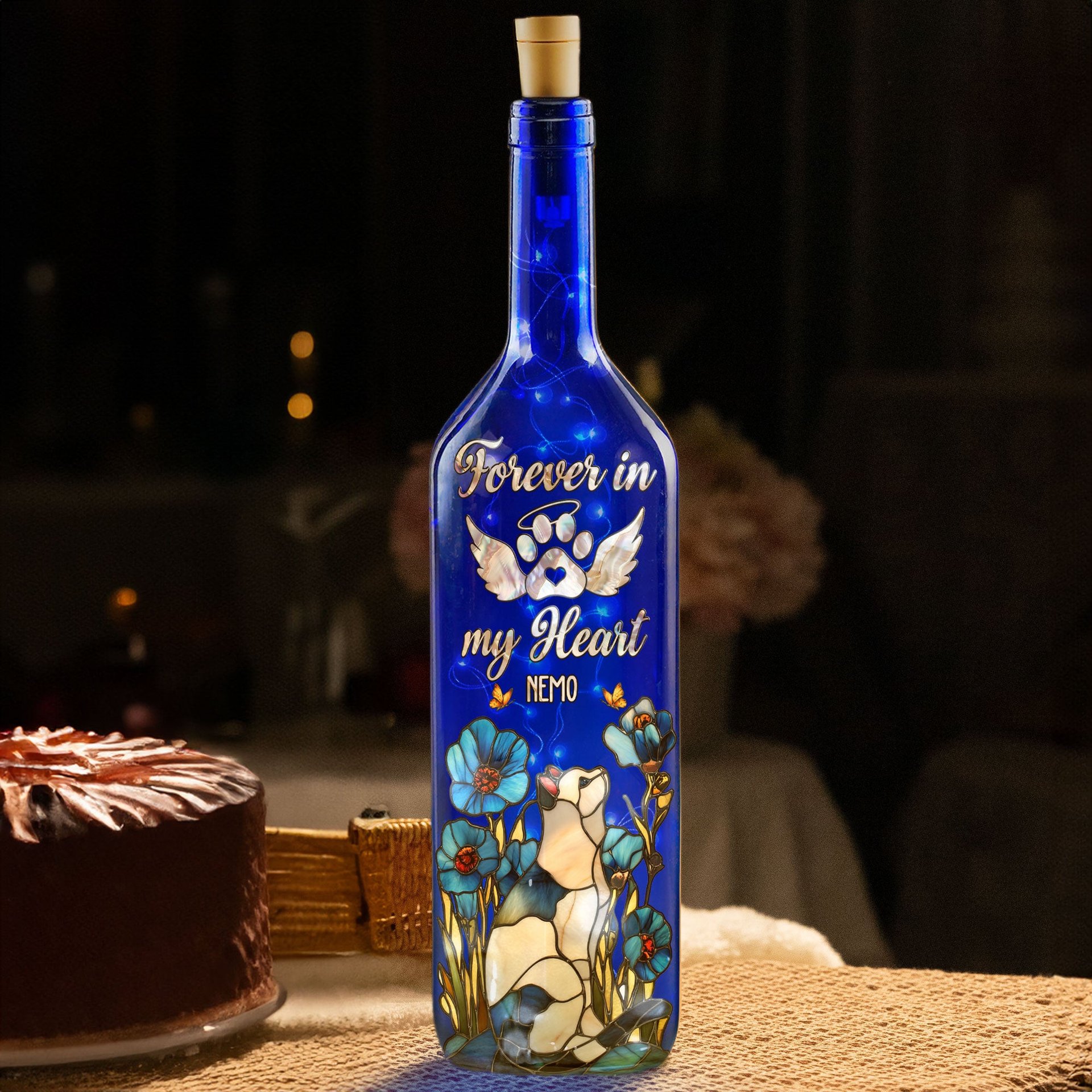 Forever In My Heart - Personalized Blue Bottle Lamp - Photo 1