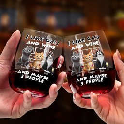 I Like Cats Wine And Maybe 3 People - Personalized Stemless Wine Glass - Photo 3