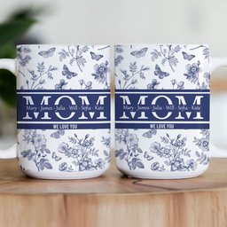 Mom, Mama, Grandma, Mimi With Kids' Names - Blue Toile De Jouy - Personalized Mug - Photo 3