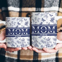 Mom, Mama, Grandma, Mimi With Kids' Names - Blue Toile De Jouy - Personalized Mug - Photo 4