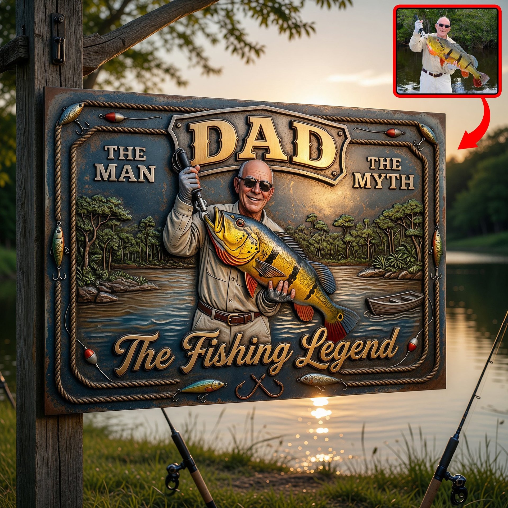 Custom Photo Fishing Dad Print Metal Sign - Personalized Gifts For Dad
