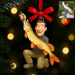 Funny Caricature Christmas Ornament – Custom Photo Gifts for Fishing Lovers – view 2