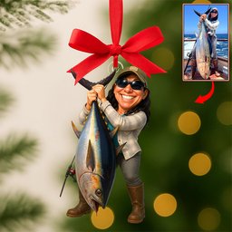 Funny Caricature Christmas Ornament – Custom Photo Gifts for Fishing Lovers – view 3