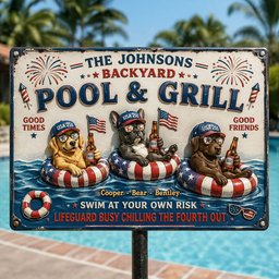 Fun Chilling Pet On Patriotic Pool Metal Sign, Custom Photo Gifts For Dog & Cat Owners – view 2
