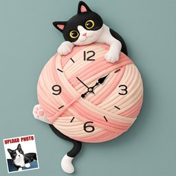 Cute Cat Custom Photo Acrylic Hanging Wall Clock - Gifts For Cat Lovers – view 3