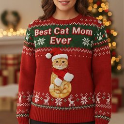 Best Cat Mom Custom Photo Gifts For Cat Lovers Ugly Sweater – view 2
