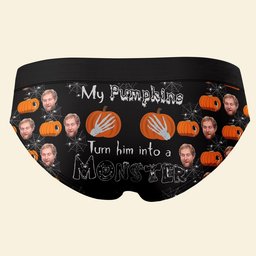 Custom Photo Gifts For Couple Men's Boxers and Women's Brief Halloween Pumpkin Bone – view 7