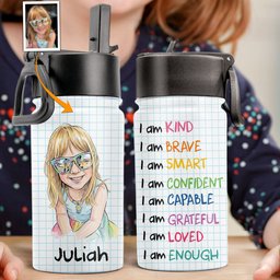 I Am Kind Affirmation Watercolor Art - Personalized Water Bottle – view 2