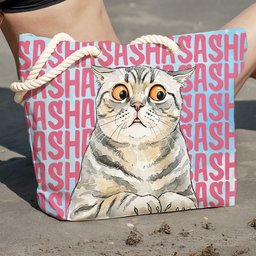 Custom Pet Portrait & Name Watercolor Style - Personalized Beach Bag – view 5