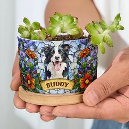 Custom Pet Portrait Stained Glass Style Pet Loss Gift For Pet Owners - Personalized Plant Pot – view 6