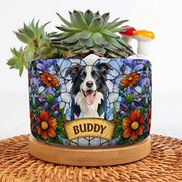 Custom Pet Portrait Stained Glass Style Pet Loss Gift For Pet Owners - Personalized Plant Pot – view 2