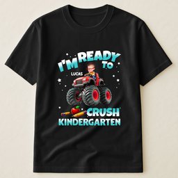 Custom Face Kid Riding Monster Truck Back To School - Personalized Shirt – view 4