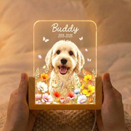 Custom Pet Portrait Floral Memorial Gift For Pet Owners - Personalized Night Light – view 2