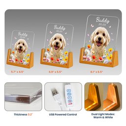 Custom Pet Portrait Floral Memorial Gift For Pet Owners - Personalized Night Light – view 6