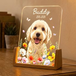 Custom Pet Portrait Floral Memorial Gift For Pet Owners - Personalized Night Light – view 5