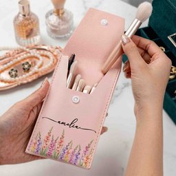 Custom Birth Flower & Name For Her, Wife, Daughter, Sister, Coworker, Bridesmaids - Personalized Makeup Brush Bag – view 3