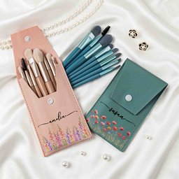 Custom Birth Flower & Name For Her, Wife, Daughter, Sister, Coworker, Bridesmaids - Personalized Makeup Brush Bag