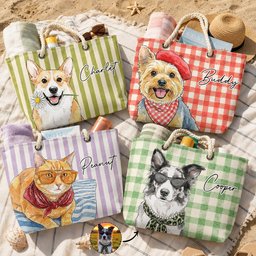 Custom Pet Portrait Watercolor Art Summer Beach Accessories - Personalized Beach Bag