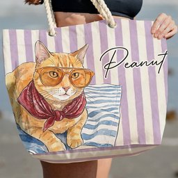 Custom Pet Portrait Watercolor Art Summer Beach Accessories - Personalized Beach Bag – view 7