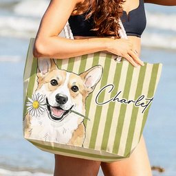 Custom Pet Portrait Watercolor Art Summer Beach Accessories - Personalized Beach Bag – view 8