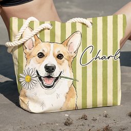Custom Pet Portrait Watercolor Art Summer Beach Accessories - Personalized Beach Bag – view 5