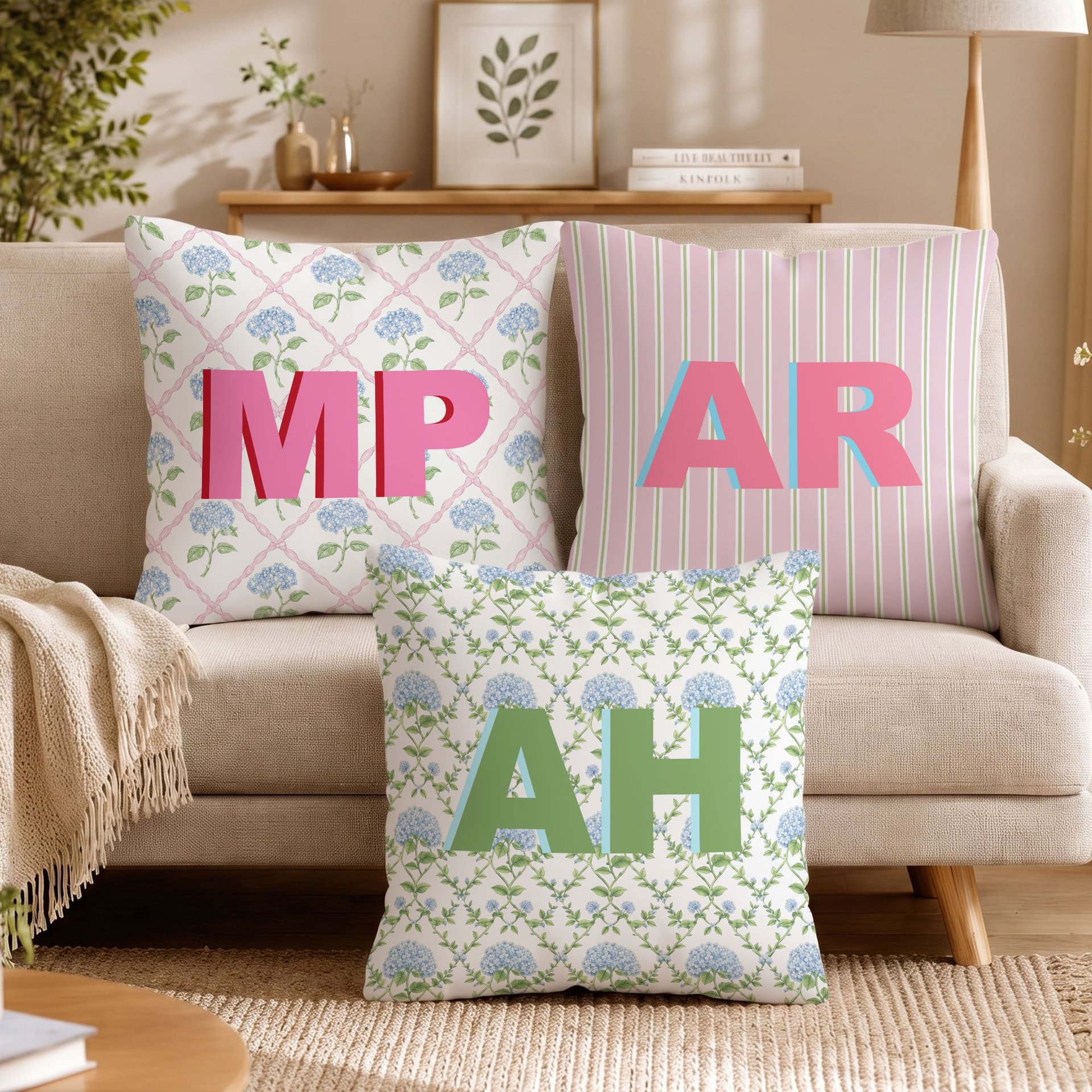 College Dorm Decor Shadow Initials - Personalized Pillow
