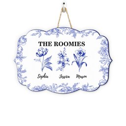 Dorm Room Birth Month Flower Toile De Jouy Style - Personalized Wood Sign – view 2