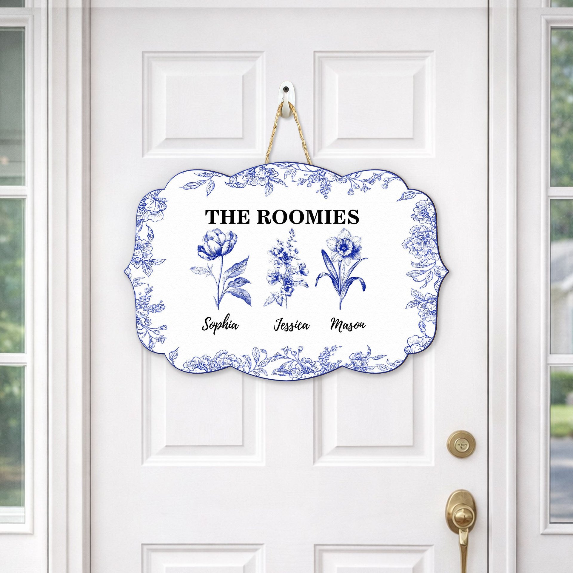 Dorm Room Birth Month Flower Toile De Jouy Style - Personalized Wood Sign