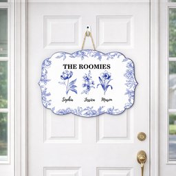 Dorm Room Birth Month Flower Toile De Jouy Style - Personalized Wood Sign