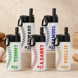 Baseball Water Bottle With Name And Number - Personalized Water Bottle – view 2