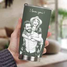 Custom Couple Photo Sketch Line Art Anniversary Gift For Him, Her - Personalized Tumbler Cup – view 5