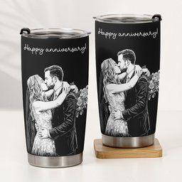 Custom Couple Photo Sketch Line Art Anniversary Gift For Him, Her - Personalized Tumbler Cup – view 4