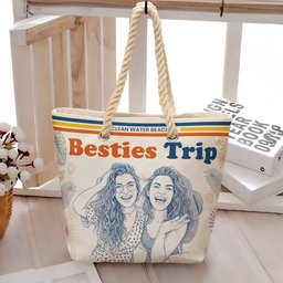 Besties Girls Trip Summer Gift For Friends, Soul Sisters Sketch Line Art Photo - Personalized Beach Bag – view 5