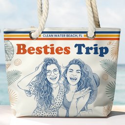 Besties Girls Trip Summer Gift For Friends, Soul Sisters Sketch Line Art Photo - Personalized Beach Bag – view 2