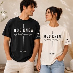 Christian Couple Matching Shirts Marriage God Knew My Heart Needed You - Personalized Shirt – view 2