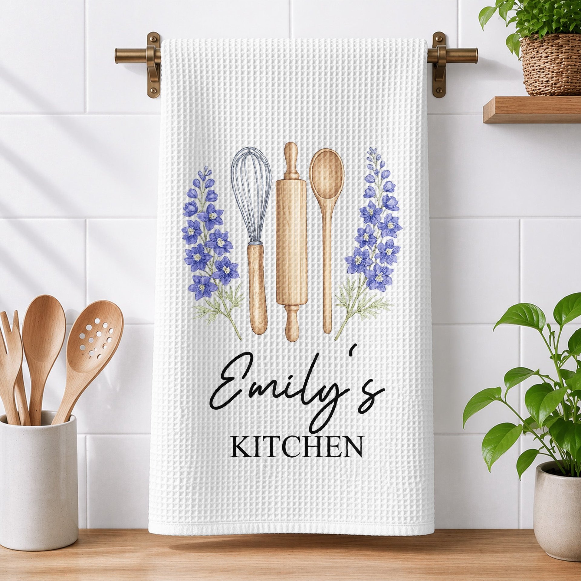 Custom Birth Month Flower With Name Gift For Her, Grandma, Mom - Personalized Kitchen Towel