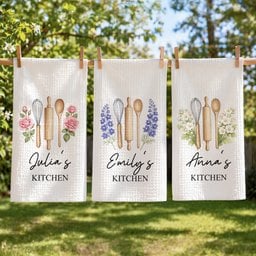 Custom Birth Month Flower With Name Gift For Her, Grandma, Mom - Personalized Kitchen Towel – view 2