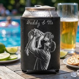 Custom Photo Sketch Line Art Father's Day Gift For Dad, Husband - Personalized Can Cooler – view 5