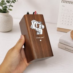 Dad Custom Photo Sketch Line Art Father's Day Gift For Him - Personalized Pen Holder With Clock – view 5