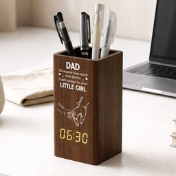Father's Day Gifts, How Much Time Passes, I Will Always Be Your Little Girl - Personalized Pen Holder With Clock – view 2