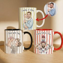 Custom Photo Watercolor Father's Day Gift For New Dad, Husband - Personalized Mug