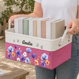 Custom Birth Flower & Name - Personalized Storage Basket – view 2