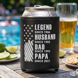 Father's Day Gifts, Legend, Husband, Dad And Grandpa - USA Version - Personalized Can Cooler – view 5