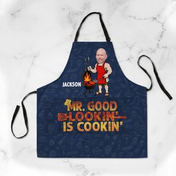 Mr. Good Lookin' Is Cookin' Funny Father's Day Gift For Dad, Husband, Grandpa - Personalized Apron – view 5