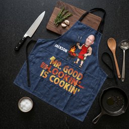 Mr. Good Lookin' Is Cookin' Funny Father's Day Gift For Dad, Husband, Grandpa - Personalized Apron – view 2