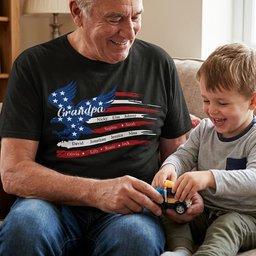 Custom Name Kids, American Flag, Father's Day Gift For Grandpa, Dad - Personalized Shirt – view 5