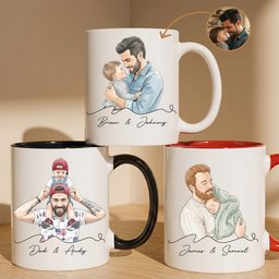 Custom Portrait Watercolor Father's Day Gift For Dad, New Dad, Husband - Personalized Mug